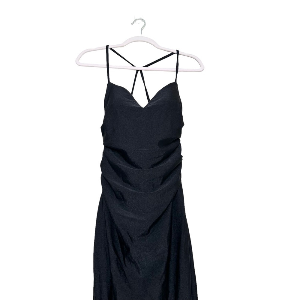 La Femme Black Cross Back Satin Jersey Trumpet Gown Size 6 - Picture 6 of 9
